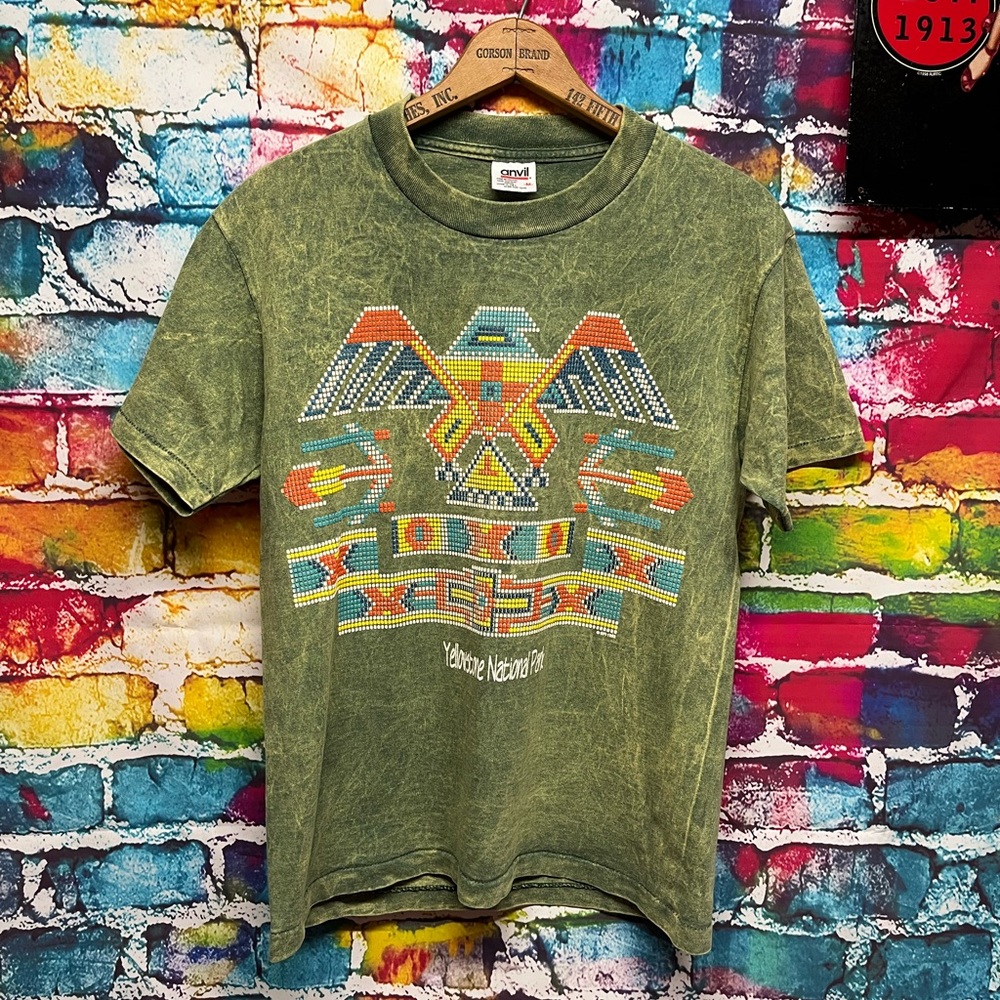 Vintage Aztec Yellowstone National Park T Shirt Green Dyed M